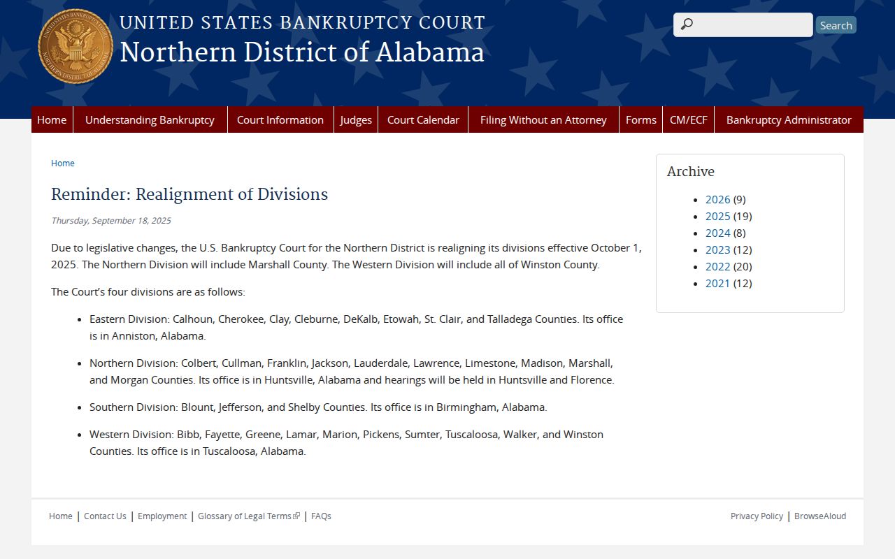 Lamar County court records bankruptcy division realignment notice