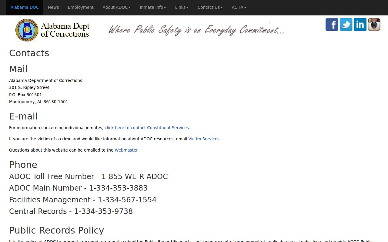 Lamar County inmate records ADOC contact information for state prisoners
