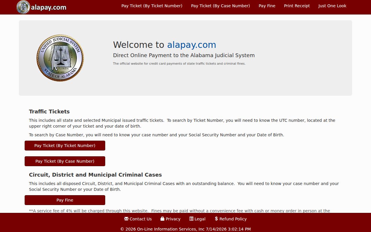 Lamar County traffic court records AlaPay payment site
