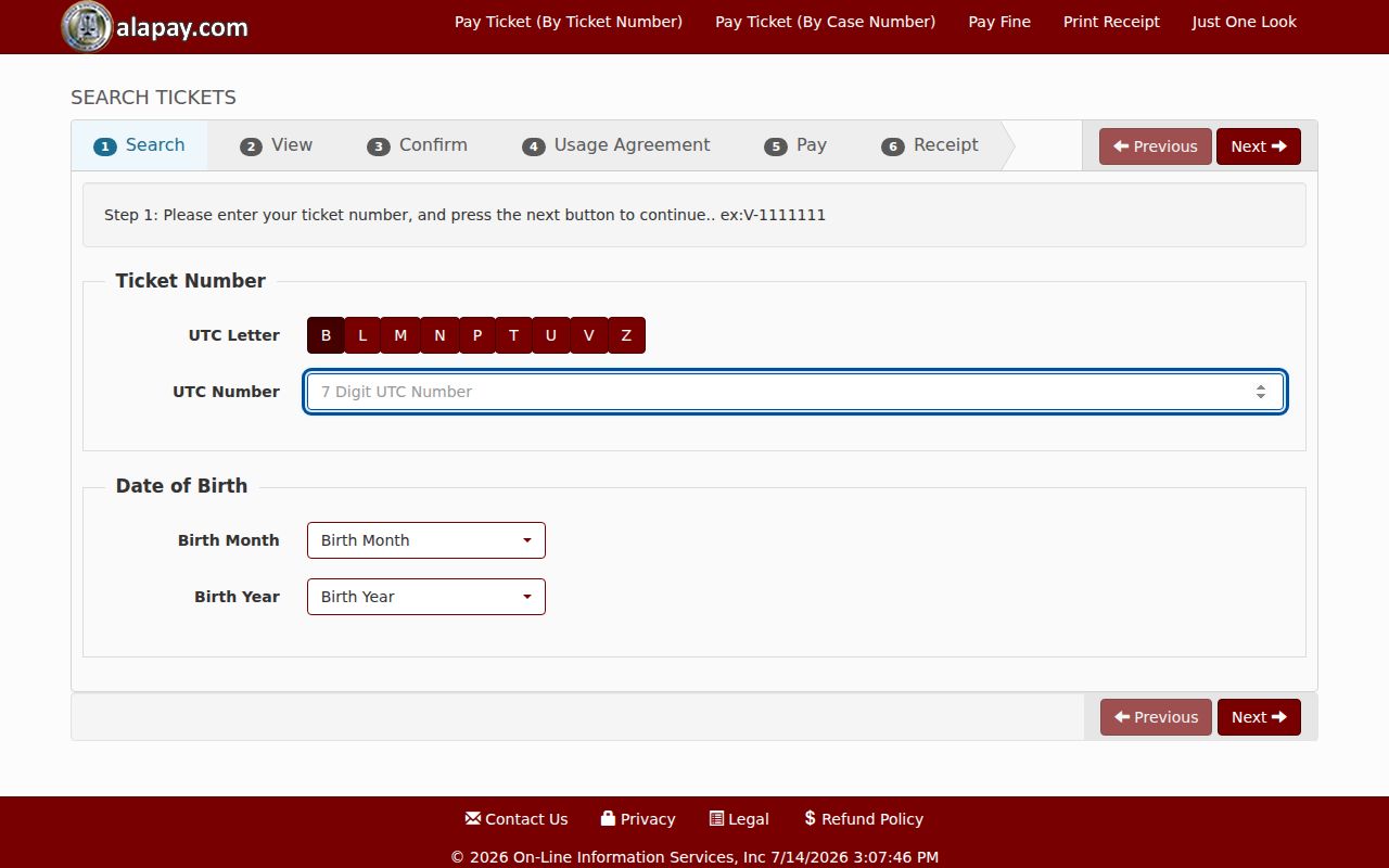 Lamar County traffic court records AlaPay ticket number search fields