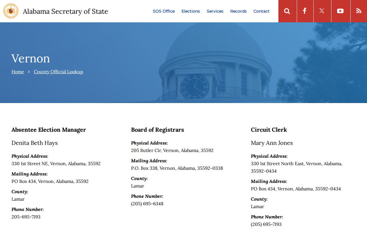 Lamar County warrant records Secretary of State listing for Sheriff Circuit Clerk and Probate Judge